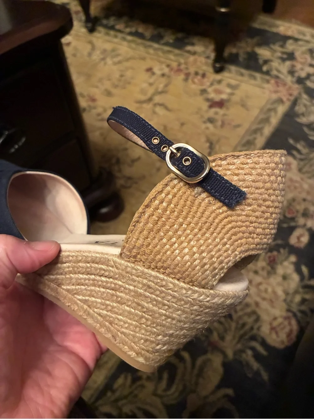 Ankle-Strap Wedge Espadrilles in Navy